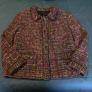 Talbots Pink Multi-Color Tweed Zip Blazer Jacket 8